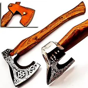 ขวานไวกิ้งแบบทำด้วยมือเกรดอุตสาหกรรมตามสั่งด้ามไม้แอชและหัวแกะสลักรวมถึงปลอกหนัง - Product Image 1
