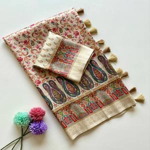 Sari VASTRA COTTAGE con Estampado Pashmina, Seda Dola Pura, Jacquard Suave, con Tejido Zari en Toda la Superficie y Diseño Hecho a Mano - Product Image 1