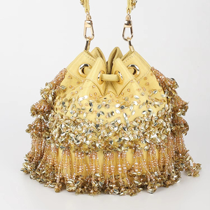 Bolsa Potli de Diseño Bohemio Elegante, Bordado con Hilos de Colores, Borlas, Cadenas de Perlas, Cubierta Duradera, Accesorios para Novias y Bodas - Product Image 1