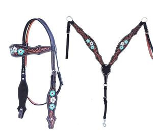 Headstall et plastron en cuir sculpté de haute qualité en vente Headstall en cuir - Product Image 1