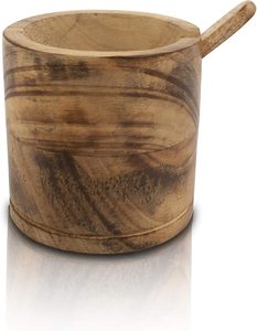 <b>Decorative</b> Rustic Wooden Sugar Seasonings Bowl <b>Box</b> Cellar Keeper <b>With</b> <b>Lid</b> & Spoon Wide Mouth Herb Spice Jar Holder Serving Bowl - Product Image 5