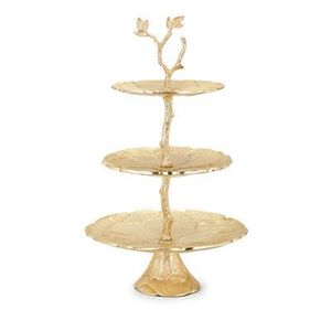 Antique Metal Cake Stand With Intricate <b>Engraved</b> Details Perfect For Rustic Tea Party Dessert Table Display - Product Image 2