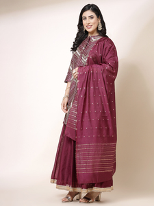 Ensemble Kurta Sharara Duptta pour femmes, style tendance, broderie lourde, silhouette en A, tissu polyester respirant, élégant et magnifique - Product Image 3