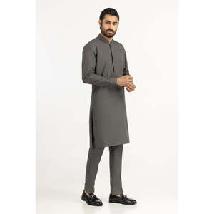 Kurta gris pour homme, coupe classique, pour tenue de marié - Product Image 1