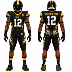 Custom American Football Uniform Men Sublimated Team Jersey Pants Set Black Gold White Personalized Number Breathable Sportswear - Product Image 6