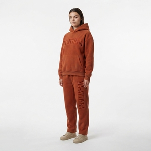 Womens Rust Orange Fleece Hoodie Tracksuit <b>Set</b> Pullover Sweatshirt <b>Jogger</b> Pants <b>Matching</b> Casual Streetwear Loungewear - Product Image 1
