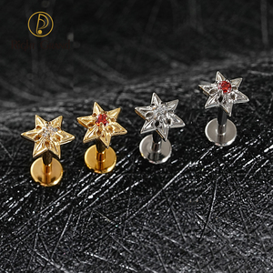 ASTM F136 Hilo interno de titanio Hexagrama CZ Cluster Cartílago Pendiente Mini CZ Labret Tragus Helix <span class=keywords><strong>Medusa</strong></span> Flat Back <span class=keywords><strong>Piercing</strong></span> - Product Image 1