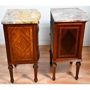 Mesitas de Noche de Estilo Francés de Lujo, Par de Mesitas de Noche con Tapa de Mármol |   Mesitas de Noche Talladas a Mano con Marquetería, Cajón Individual para Dormitorio - Product Image 6