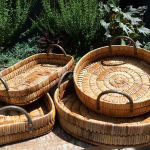 ถาดหวายไม้ไผ่ทำด้วยมือถาดหวายพร้อมหูหิ้วถาดตัดอาหารผนังสูงทำด้วยมืออเนกประสงค์ - Product Image 2