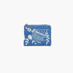 Pochette à monnaie brodée de perles de rocaille, élégante et faite à la main, avec fermeture éclair - Product Image 1