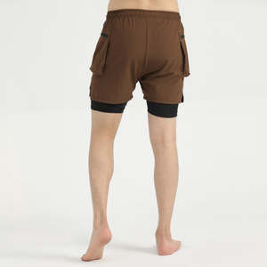 Men's Solid <b>Brown</b> Quick Dry Drawstring Shorts With Pockets Casual Sport Wear - Product Image 4