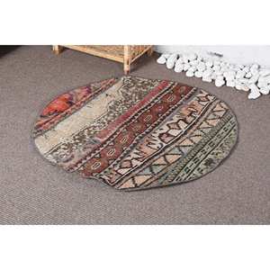 Tapis Turc Vintage Bohème Marron Beige 3.1X3.1 pieds Patchwork Tapis en Laine avec Support en Latex pour Décorations de Salon - Product Image 3