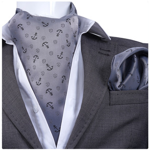 Ensemble de foulards Ascot gris en satin avec motif formel, 100% soie, pour homme, Exve Exclusive, origine Turquie - Product Image 1
