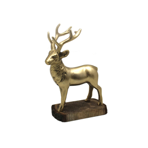 Noël décoratif élégant en aluminium et bois renne avec base en bois Rectangle finition EPL en laiton pour la décoration intérieure - Product Image 3