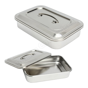 Stainless Steel Dental <b>Instruments</b> <b>Surgical</b> Medical Storage Box <b>Instrument</b> Tray Organizer Holder With Lid & Handle Grip - Product Image 4