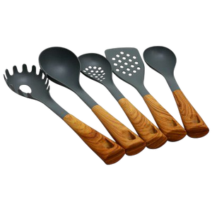 Manche en bois ensemble d'ustensiles de service couverts couverts Spork pâtes serveur cuillère spatule en acier inoxydable disponible en conception personnalisée - Product Image 1