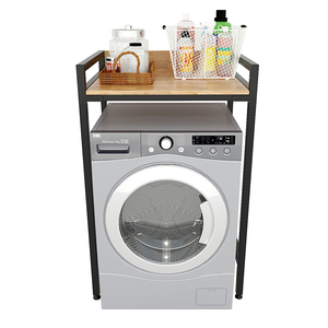 Étagère simple en bois de caoutchouc pour machine à laver 72x60x112cm KMG68015, assemblage requis, avec structure en fer, équipement de repassage et de lavage - Product Image 2