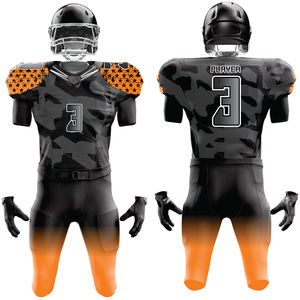 Conjunto de ropa deportiva de equipo personalizado para hombre, uniforme de fútbol americano de camuflaje naranja, nombre de jugador corto, Jersey de sarga de aparejos duradero transpirable - Product Image 1