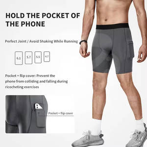 Shorts de compression légers pour hommes en toile respirante avec taille élastique, service OEM en gros, poches latérales, en Spandex/Nylon - Product Image 4