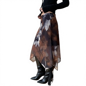 Falda de gasa vintage con estampado floral para mujer, cintura baja, dobladillo asimétrico, estilo transparente, para ropa de calle de verano 2026 - Product Image 2