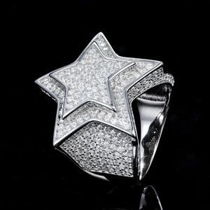 Anillo de Compromiso de Lujo Unisex de Oro Blanco de 14K con Estrella, Diamante Cultivado en Laboratorio con Corte Baguette, Estilo Étnico, Plateado, Certificado - Product Image 1