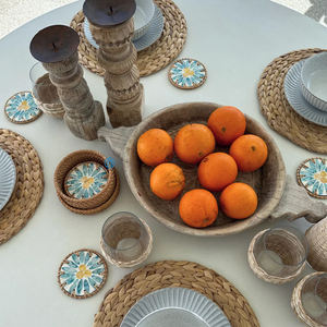 Posavasos de nácar vintage de buena calidad, juego de posavasos de ratán con incrustaciones de nácar de alta calidad hechos a mano - Product Image 3