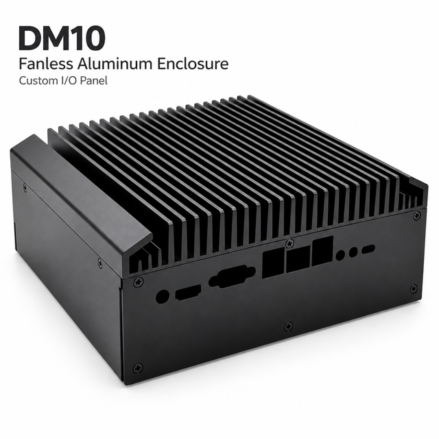 DM10 Fanless Industrial Aluminum Chassis Custom I/O Panel Heat Pipe Cooling Enclosure for Embedded Computer
