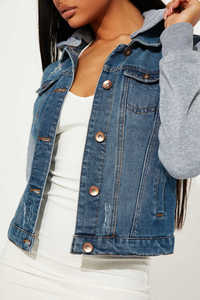 Veste à capuche en jean grande taille pour homme avec manches grises Sweatshirts confortables - Product Image 4