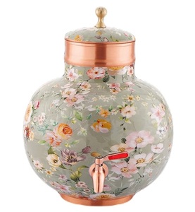 Handmade Copper Enamel Finished Water Container with Lid and Hand Grip Anti-corrosion for Kitchen Home Hotel & Restaurant Use - Product Image 1