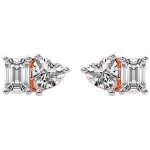 Pendientes de Diamantes Cultivados en Laboratorio con Doble Llama Divina, 1 Ct Tw, Color F-G, Claridad VS, Cuatro Piedras, Oro Blanco de 14K, Diseño con Motivo de Fuego - Product Image 3