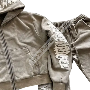 High Manufacturer's Custom Distressed <b>Embroidery</b> Breathable Plus Size Unisex Hooded Winter 100% Cotton Lightweight 2 1 <b>Sets</b> - Product Image 5