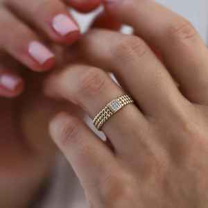 Anillo de banda de articulación de punto único 14K oro sólido cuadrado apilable corte redondo anillo de diamante cultivado en laboratorio banda de boda regalo de aniversario joyería - Product Image 3