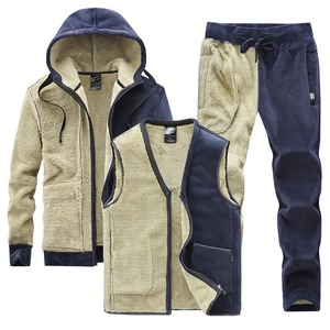Cachemire hommes sweats à capuche + gilets + pantalons trois pièces ensembles hommes hiver Plus velours épais survêtement décontracté laine d'agneau ensemble hommes chaud - Product Image 2