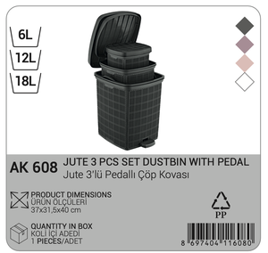 Lot de 3 poubelles à pédale en PP avec couvercles, 6L/12L/18L, empilables, pour salle de bain, cuisine, bureau, maison - Écologiques, vente en gros - Product Image 5