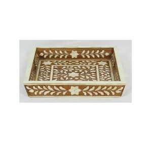 Exquisita Bandeja Decorativa Clásica Hecha a Mano con Incrustaciones de Hueso, Resina de Hueso para Mesa de Comedor, Servir Desayuno, Té, Sala de Estar - Product Image 4