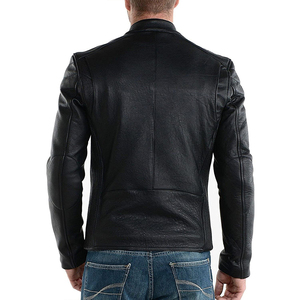 เสื้อแจ็คเก็ตหนังแท้สีดำสำหรับผู้ชาย ทำจากหนังแกะคุณภาพสูง พร้อมราคาขายส่ง - Product Image 4