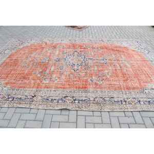 Alfombra Vintage de 8.5x12.7 pies, Alfombra Turca Extra Grande, Alfombra de Lana Ikat Roja y Azul - Product Image 3