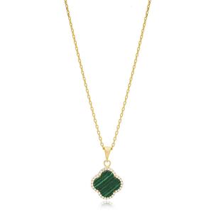 Trèfle Design Malachite avec Zircon Pierre Charme Collier Turc À La Main En Gros 925 En Argent Sterling Fine Jewelry - Product Image 1
