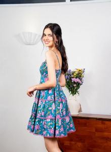 Handmade Indian Cotton <b>Dress</b> for Women Floral Printed Short <b>Sleeveless</b> Stylish Casual <b>Dress</b> for Parties <b>Summer</b> Wear Bridal Gift - Product Image 2