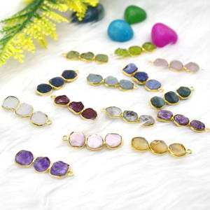 Péridot trois pierres connecteur or Vermeil argent Sterling lunette ensemble pierre brute à la main fabrication de bijoux breloque pour elle - Product Image 4