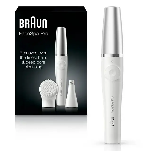 Braun FaceSpa Pro 910 เครื่องกําจัดขนหน้าสําหรับผู้หญิงพร้อม 1 เครื่องพิเศษ สีขาว/เงิน