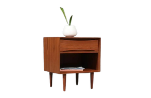 Table de chevet carrée moderne en bois, couleur noyer, avec tiroir et étagère ouverte pour chambre à coucher et hôtel - Product Image 2