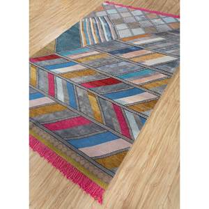 Tapis géométrique noué à la main en laine et soie de bambou Manchaha, rectangulaire, épaisseur 10 mm, pour salon ou couloir - Les-1618 - Product Image 2