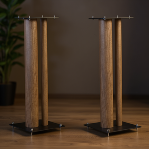 STYLUM 3-in-1 Audio <b>Stand</b> 80cm Oak Satin and Black Floor <b>Speaker</b> with NORSTY3OK Steel <b>Stand</b> Accessory - Product Image 3