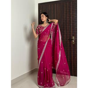 Ropa tradicional india Saree bordado elegante y único para ropa ocasional de Fiesta a precios al por mayor - Product Image 1