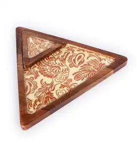 Prato triangular de madeira com estampa esmaltada personalizada para lanches, café e sobremesas, prato ideal para jantar, mais vendido