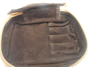 100% Genuine Stylish Cowhide Tooling Leather Cosmetic Bag Black White Geometric Pattern Durable Portable with Zipper Closure - Product Image 4