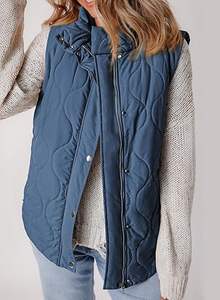 Veste matelassée sans manches en polyester bleu à double boutonnage, imperméable, écologique, sur mesure avec logo OEM, en gros, taille plus - Product Image 4