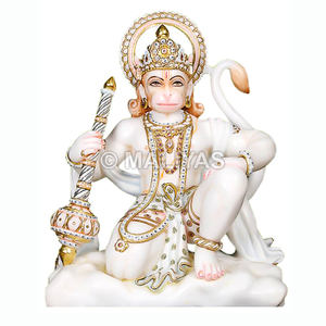 Murti de Bajrangbali en Mármol |   Ídolo de Hanuman Ji Sentado para el Templo del Hogar |   Maliyas - Product Image 1