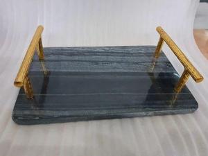 Plateau Rectangle de Style Moderne au Meilleur Prix Table Basse Plateau de Service Décoratif avec Poignée en Métal Plateau en Marbre Écologique pour Mariage - Product Image 6
